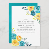 ターコイズ及びイエローフローラウェディングシャワー招待状 招待状 (正面/裏面)
