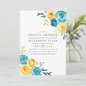 ターコイズ及びイエローフローラブライダルシャワー招待状 招待状 (スタンド正面)
