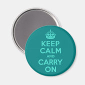 ターコイズ及びティール（緑がかった色）Keep Calm and Carry On マグネット (正面/裏面)