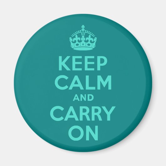 ターコイズ及びティール（緑がかった色）Keep Calm and Carry On マグネット (正面)