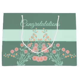 ターコイズ及びピンクフローラ ラージペーパーバッグ