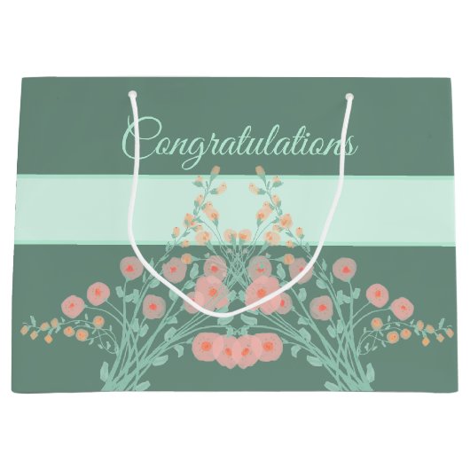 ターコイズ及びピンクフローラ ラージペーパーバッグ (正面)