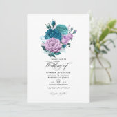 ターコイズ及びラベンダーフローラ結婚式招待状 招待状 (スタンド正面)
