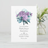 ターコイズ及びラベンダーフローラ結婚式招待状 招待状 (スタンド正面)