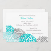 ターコイズ及び灰色のダリアの花嫁のベビーシャワーの招待 招待状 (正面/裏面)