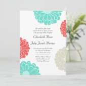ターコイズ及び珊瑚の《植物》百日草の花の結婚式招待状 招待状 (スタンド正面)