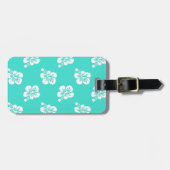 ターコイズ及び白ハイビスカス花柄 ラゲッジタグ (正面横)