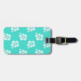 ターコイズ及び白ハイビスカス花柄 ラゲッジタグ