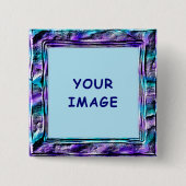 ターコイズ及び紫フェイク成型縁ど 缶バッジ (正面)