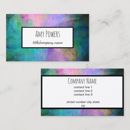 ターコイズ及び紫芸術的水色デザイン 名刺 (正面/裏面)