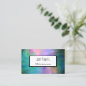 ターコイズ及び紫芸術的水色デザイン 名刺 (スタンド正面)