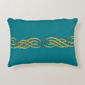 ターコイズ及び金ゴールドのパーソナライズな装飾用クッション アクセントクッション (正面)