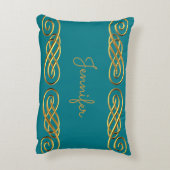 ターコイズ及び金ゴールドのパーソナライズな装飾用クッション アクセントクッション (裏面(縦))