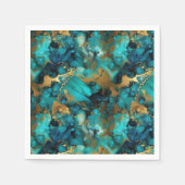 ターコイズ及び金ゴールドアルコールインク スタンダードカクテルナプキン (正面)