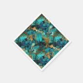 ターコイズ及び金ゴールドアルコールインク スタンダードカクテルナプキン (角)