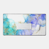 ターコイズ及び金ゴールドアルコールインク デスクマット (キーボード&マウス)