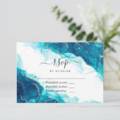 ターコイズ及び金ゴールドアルコールイ結婚ンク 出欠カード (スタンド正面)