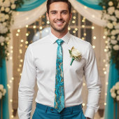 ターコイズ及び金ゴールドグリッター瑪瑙ネックタイ ネクタイ