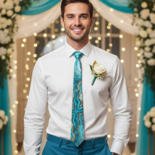 ターコイズ及び金ゴールドグリッター瑪瑙ネックタイ ネクタイ