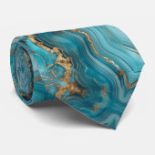 ターコイズ及び金ゴールドグリッター瑪瑙ネックタイ ネクタイ (ロール)