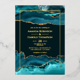 ターコイズ及び金ゴールド結婚アゲート箔招待状 箔招待状