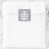 ターコイズ及び銀フローラ結婚式の引き出物シール スクエアシール (バッグ)