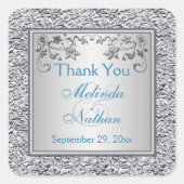 ターコイズ及び銀フローラ結婚式の引き出物シール スクエアシール (正面)