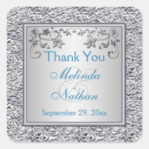 ターコイズ及び銀フローラ結婚式の引き出物シール