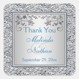 ターコイズ及び銀フローラ結婚式の引き出物シール スクエアシール