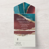 ターコイズ及び錆金ゴールドアルコールイ結婚ンク オールインワン招待状 (内側)