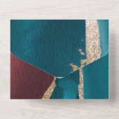 ターコイズ及び錆金ゴールドアルコールイ結婚ンク オールインワン招待状 (裏面)