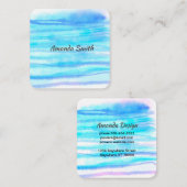 ターコイズ及び青絵を描抽象芸術オリジナル スクエア名刺 (正面/裏面)