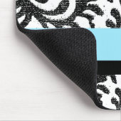 ターコイズ及び黒色花柄 マウスパッド (コーナー)