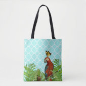 ターコイズ四つ葉オウムと蝶 トートバッグ (正面)