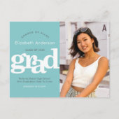 ターコイズ変更計画卒業はっきりしたタイポグラフィ インビテーションポストカード (正面)