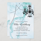 ターコイズ大理石のバット・ミツバの招待状 - シャンデリア 招待状 (正面/裏面)