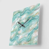 ターコイズ大理石パターン壁時計 スクエア壁時計 (傾斜)