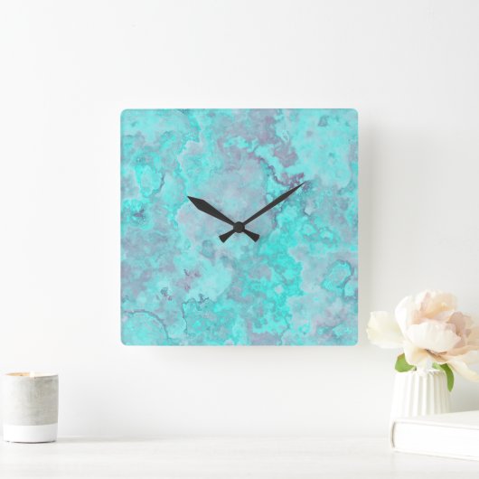 ターコイズ大理石抽象芸術 スクエア壁時計 (ホーム)