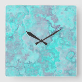 ターコイズ大理石抽象芸術 スクエア壁時計 (正面)