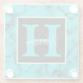 ターコイズ大理石精巧モノグラム名 ガラスコースター (裏面)