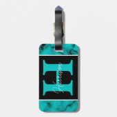 ターコイズ大理石精巧モノグラム名 ラゲッジタグ (裏面縦)