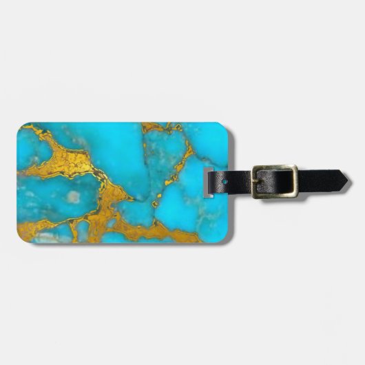ターコイズ大理石金ゴールドグリッター- ADDイニシャル ラゲッジタグ (正面横)