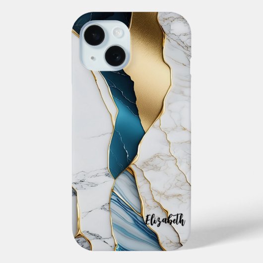 ターコイズ大理石 ホワイト 大理石 ゴールド Case-Mate iPhoneケース (裏面)