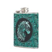 ターコイズ女性のカーボーイフローラ工具皮馬頭 フラスク (左)