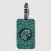 ターコイズ女性のカーボーイフローラ工具皮馬頭 ラゲッジタグ (正面縦)