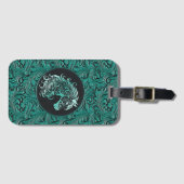 ターコイズ女性のカーボーイフローラ工具皮馬頭 ラゲッジタグ (正面横)