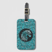 ターコイズ女性のカーボーイフローラ工具皮馬頭 ラゲッジタグ (正面縦)