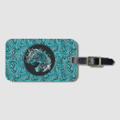 ターコイズ女性のカーボーイフローラ工具皮馬頭 ラゲッジタグ (正面横)