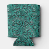 ターコイズ女性のカーボーイフローラ工具皮馬頭 缶クーラー (裏面)