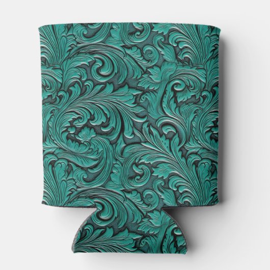 ターコイズ女性のカーボーイフローラ工具皮馬頭 缶クーラー (裏面)